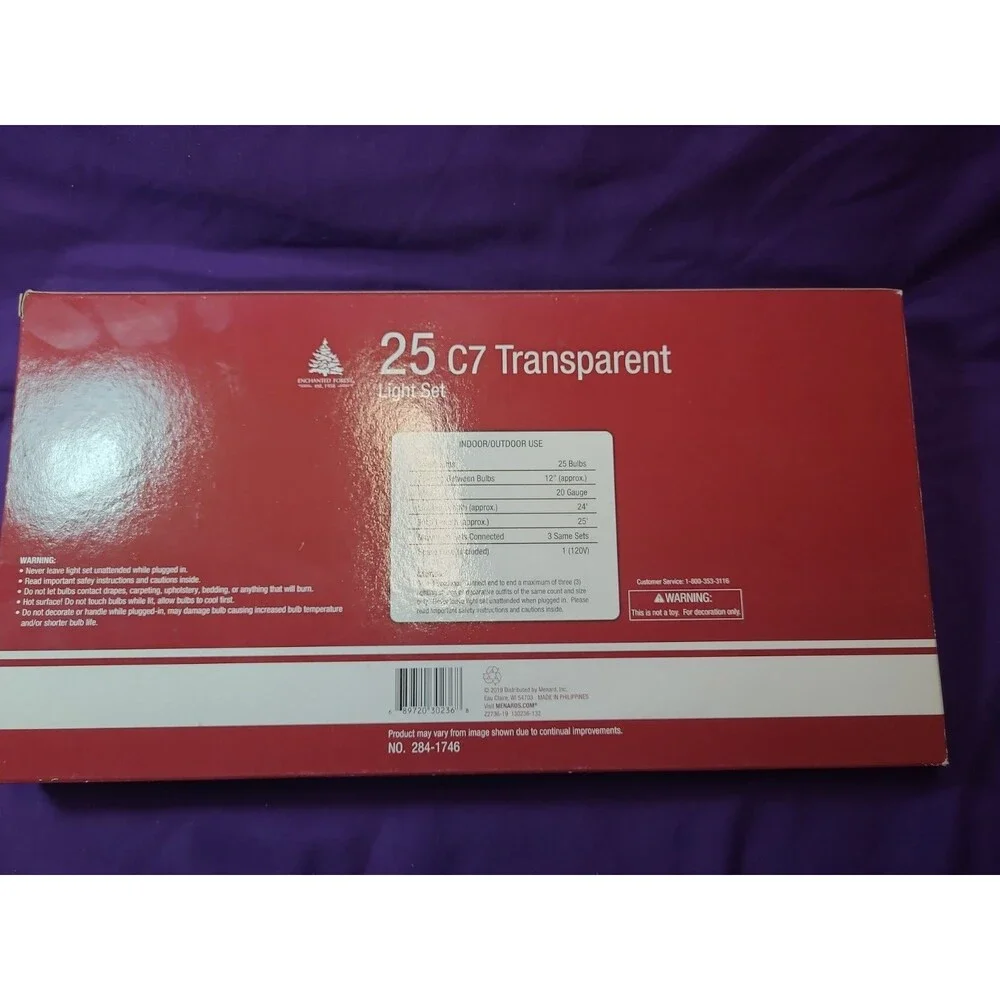 25-Ft 25-Light C7 CLEAR CHRISTMAS String Light Set GREEN WIRE End-To-End